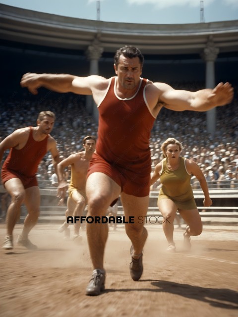 Man in red tank top running in a race