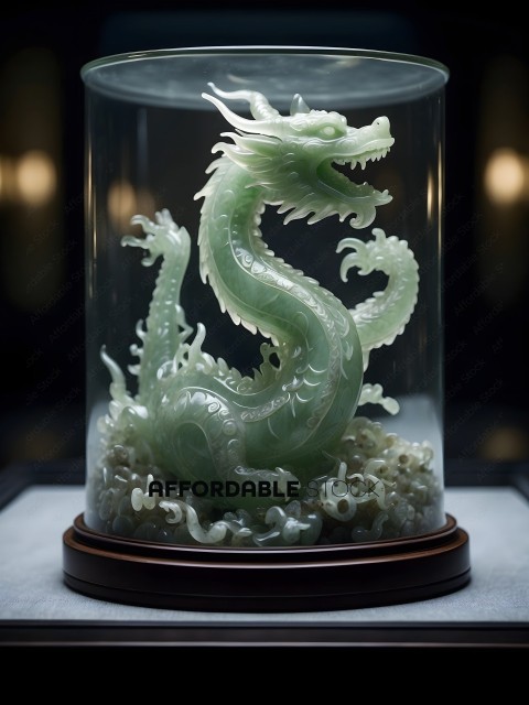 A green glass dragon sculpture