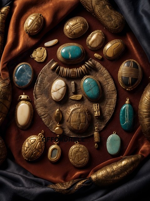 A collection of gold and turquoise jewelry