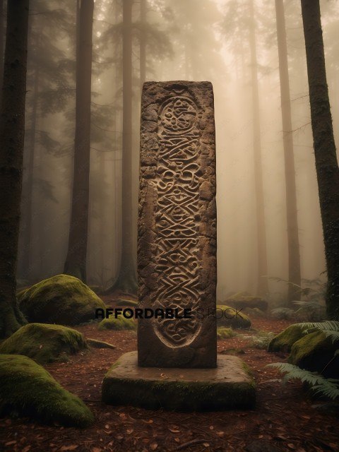 A large stone carving in a forest