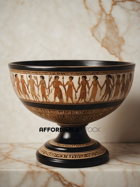 An ancient Egyptian style bowl with a black and gold color scheme
