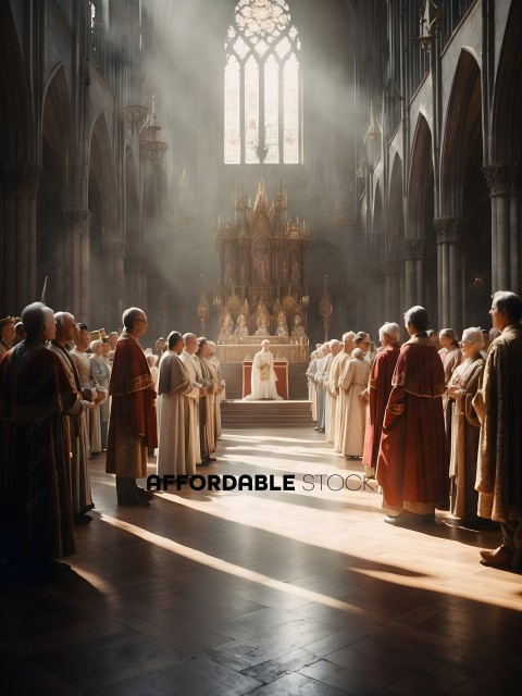 A group of priests and a pope in a cathedral