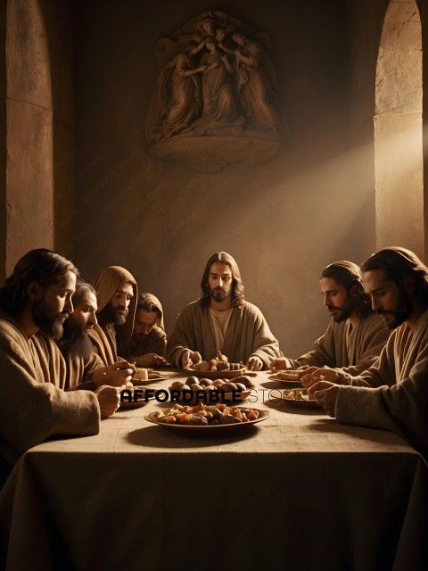 Jesus and his disciples eating together