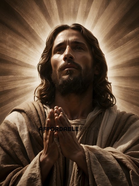 Jesus Praying with His Hands Clasped Together