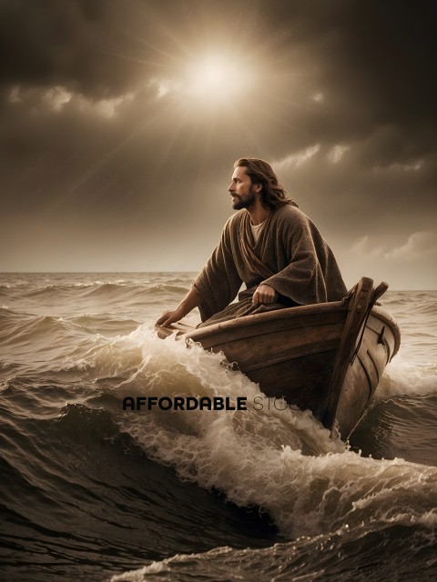 Jesus in a boat in the ocean