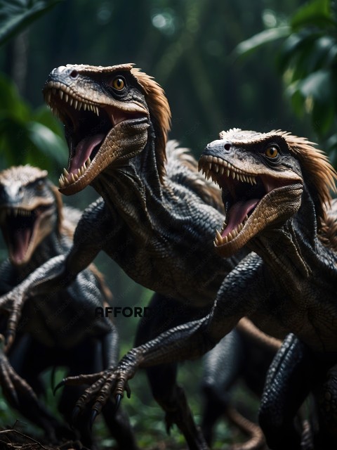 Dinosaurs with their mouths open