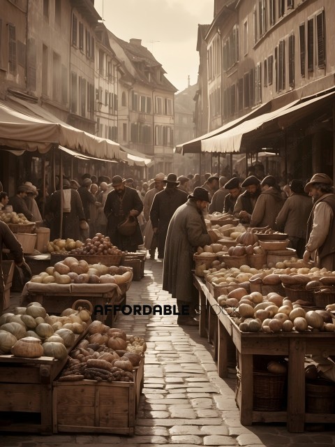 Marketplace with people shopping for produce