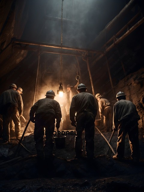 Miners working in a dark tunnel