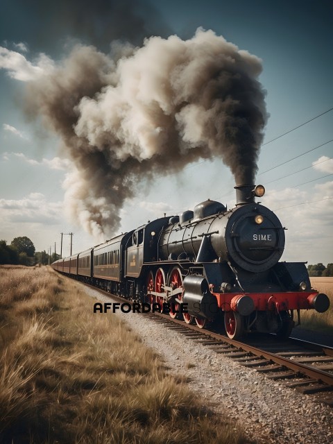 A steam engine train with smoke coming out of the top