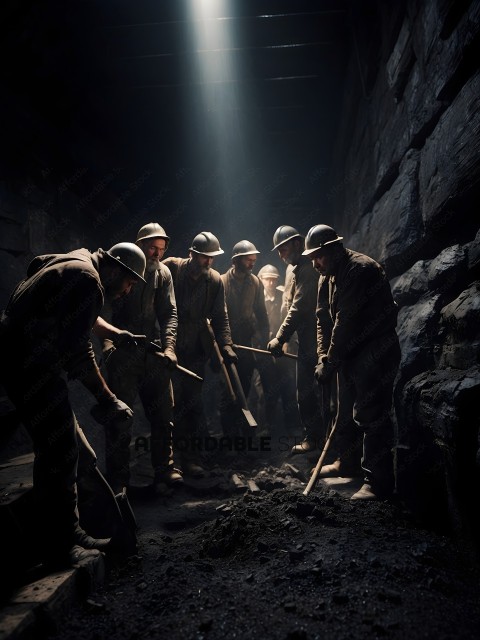 Miners working in a dark tunnel