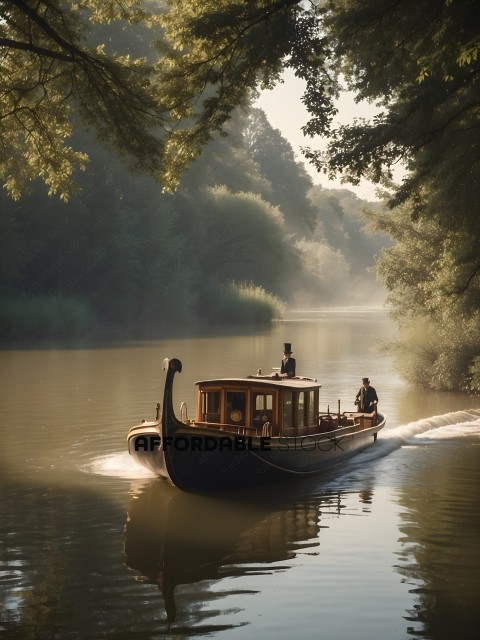 A boat with two men on it