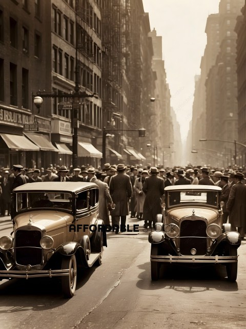 Vintage cars on a city street