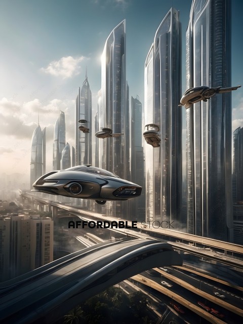 Futuristic Cityscape with Sky Vehicles