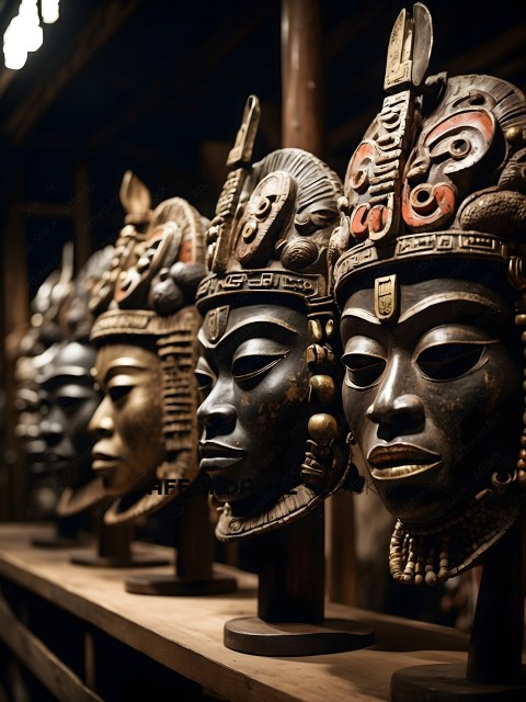 Wooden masks with intricate designs