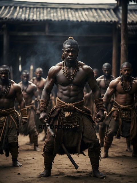 African Warrior Leads His Men Into Battle