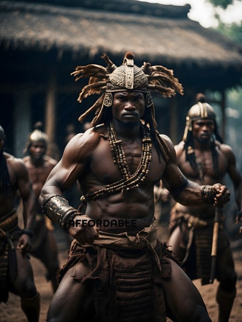 African Warrior Leader with Braids and Headdress