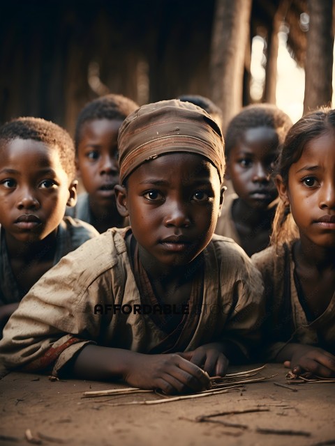 Young African Children Stare Into Camera