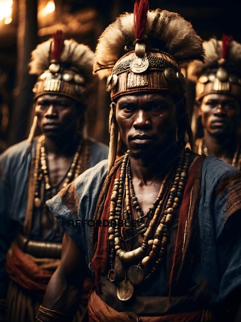 African Warrior with Neckpiece and Beaded Garment