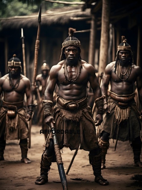 African Warrior with Shield and Spear