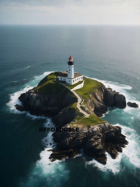 A lighthouse on a rocky island