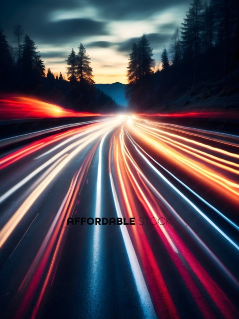 A blurry image of a road with a car in motion