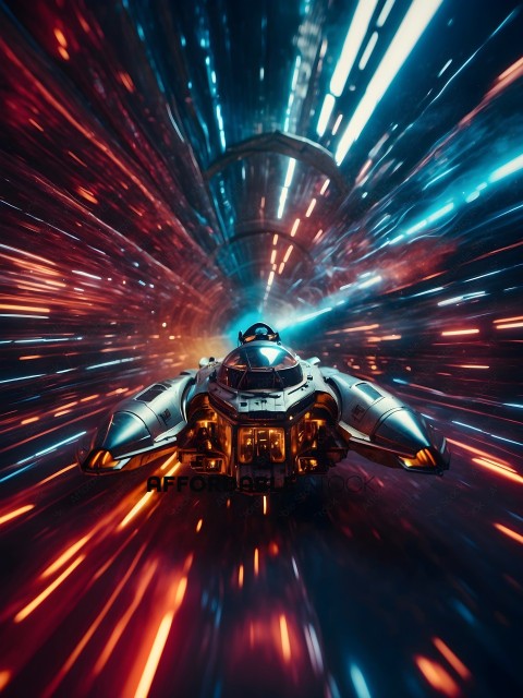 A futuristic spaceship with a blurry background