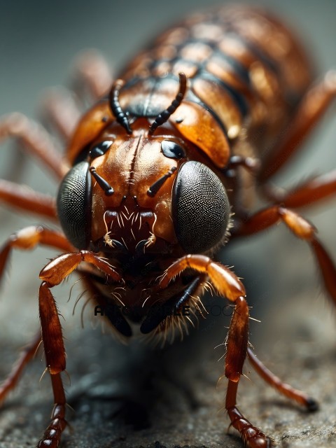 A close up of a beetle's head