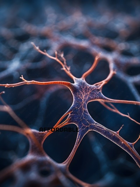 A close up of a brain cell with a red and blue color scheme