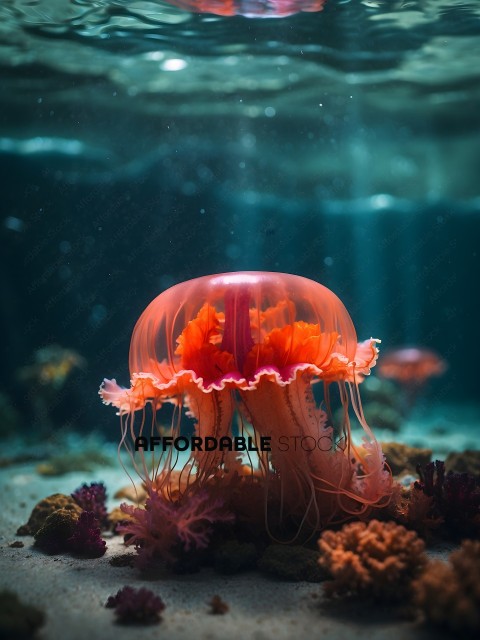 A close up of a pink and orange jellyfish