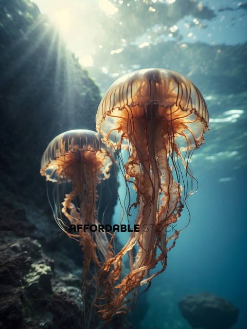 Two jellyfish in the ocean