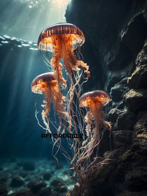 Three Jellyfish in a cave