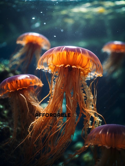 A group of orange sea creatures with long tentacles