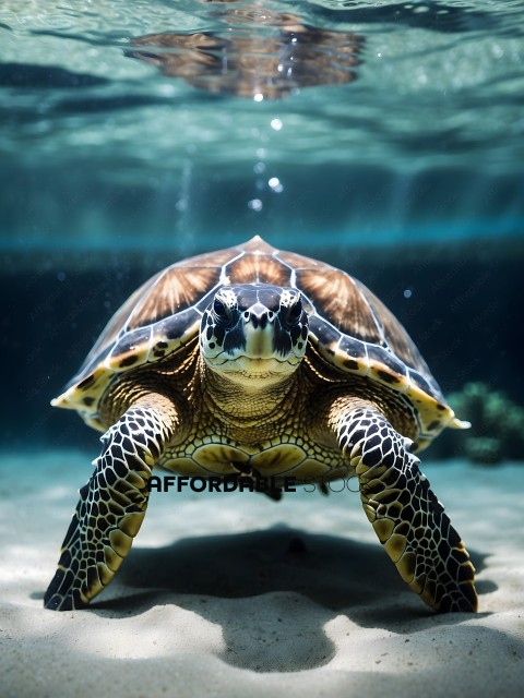A turtle is swimming underwater