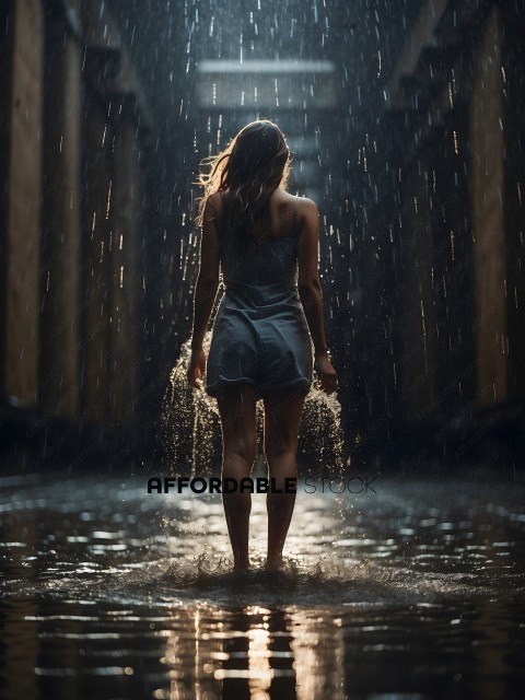 A woman standing in the rain