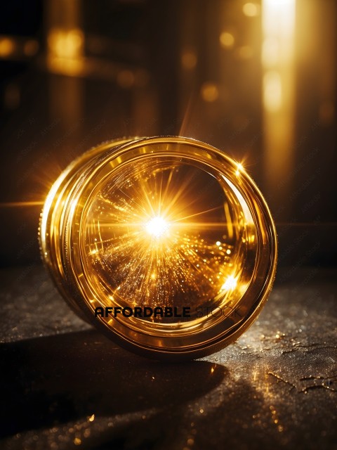 A golden glass with a bright light inside