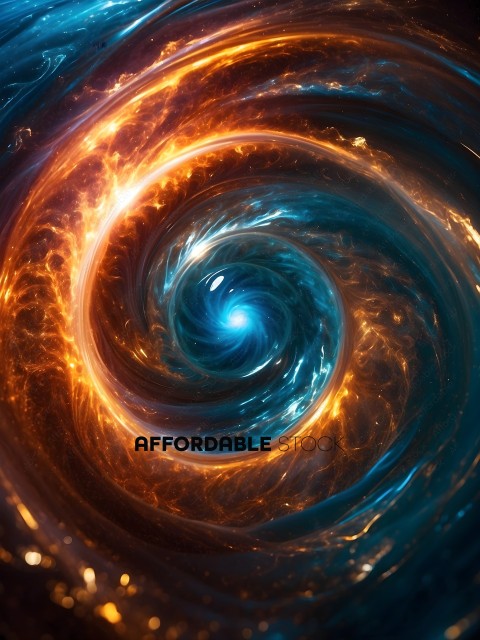 A swirling spiral of blue and orange light