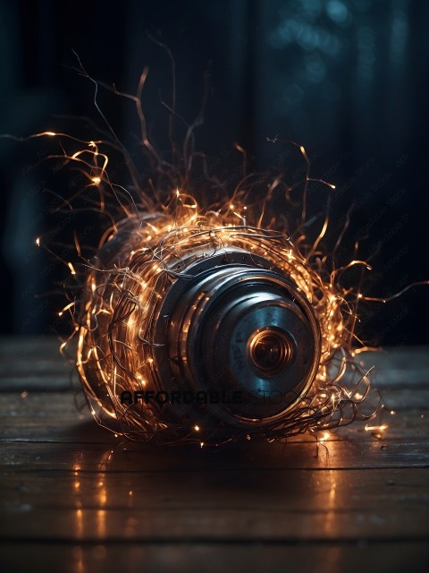 A close up of a lighted object with a lot of sparks