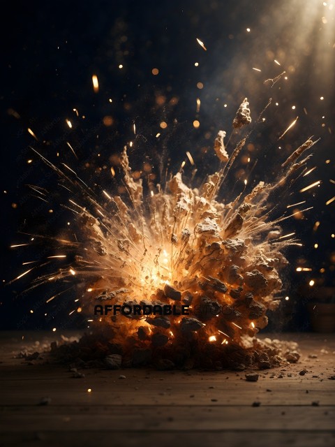 Explosion of a rock with fire and sparks