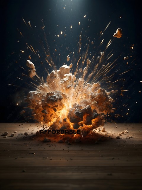 Explosion of a rock in a dark room