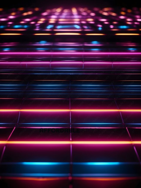 A colorful, neon-lit staircase