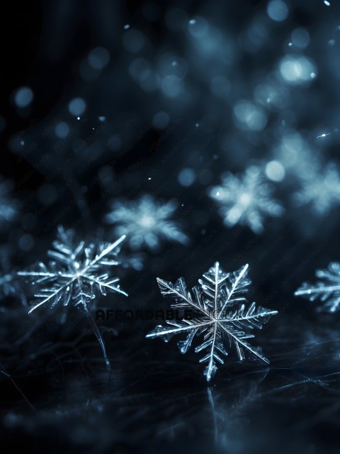 Snowflakes on a black surface