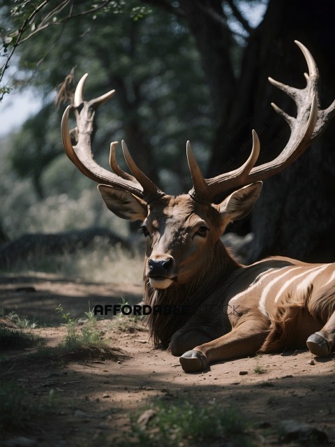 A deer with long horns and a long mane
