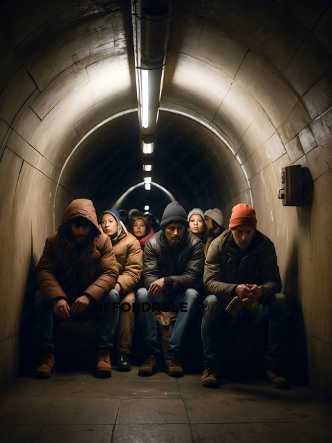 People sitting in a tunnel