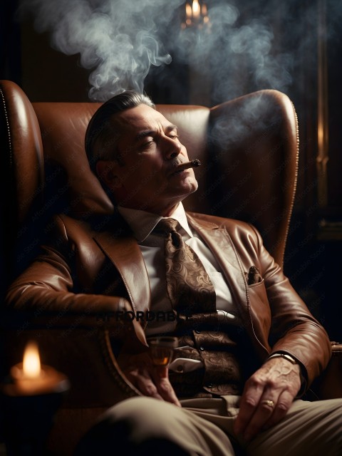 A man in a suit and tie smoking a cigar