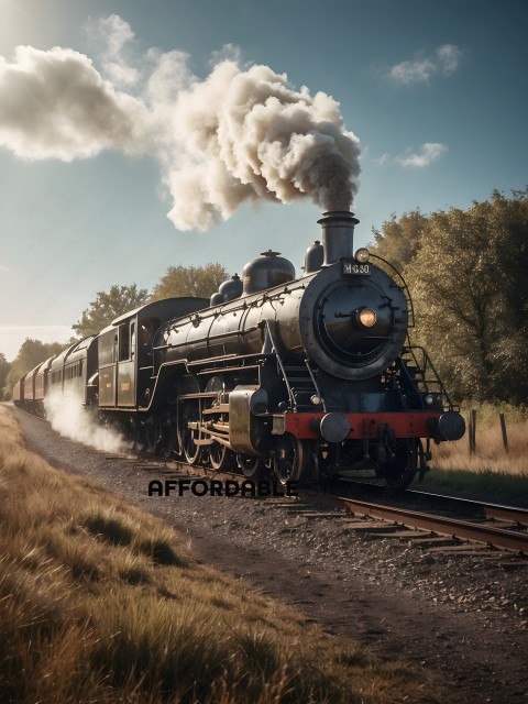 Steam Train on a Railroad Track