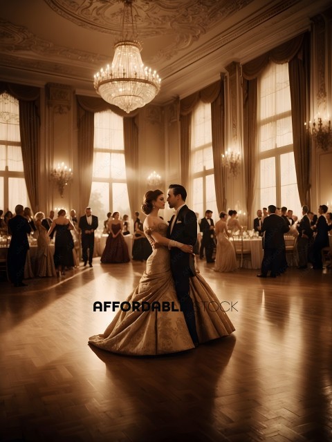 A Bride and Groom Dance at a Wedding Reception