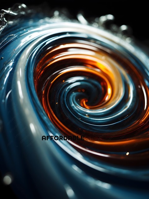 A swirl of blue and orange liquid
