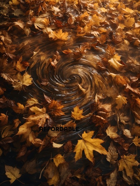 Leaves in a puddle with a swirl