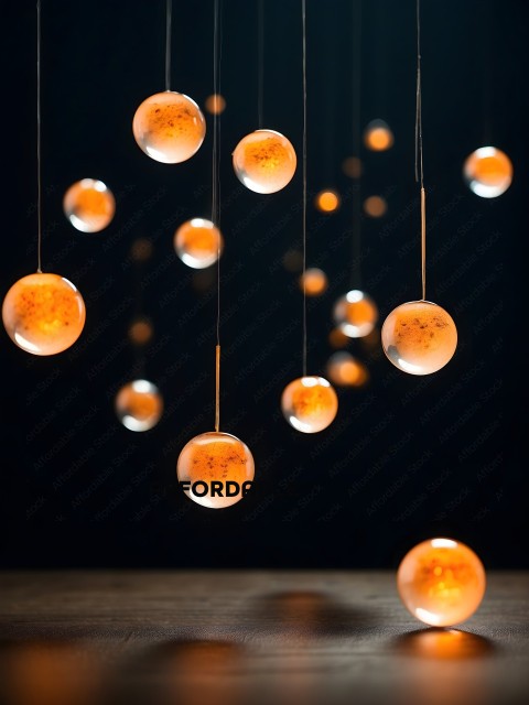 Glowing spheres hanging from strings