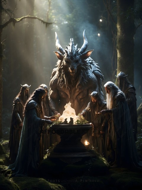 Elves and Dwarves Gather Around a Fire